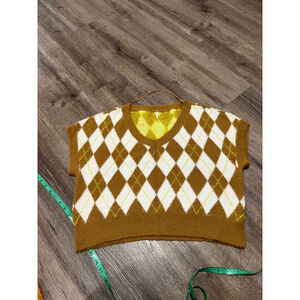 Women's Free People Sweater Vest Size M Brown White Argyle Knit